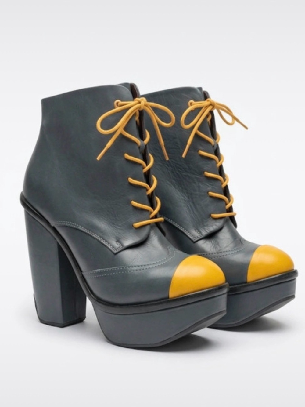 Miista Blue Leather Lace-Up Platform Boots
